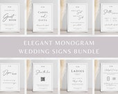 Monogram wedding signs bundle, diy wedding printable templates, elegant wedding venue signs, classic black border, editable download #BL51