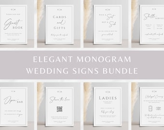 Monogram wedding signs bundle, diy wedding printable templates, elegant wedding venue signs, classic black border, editable download #BL51