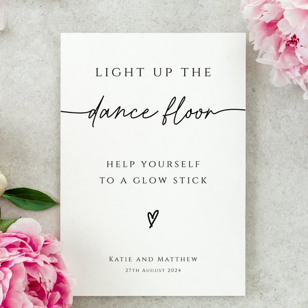 Wedding glow stick sign template, light up the dance floor sign template, modern handwriting glow sticks printable, editable download #BL46