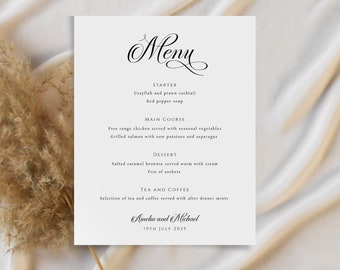 Elegant menu template printable, 8x10 wedding menu sign, editable traditaional script event menu, wedding menu card, editable download #BL3