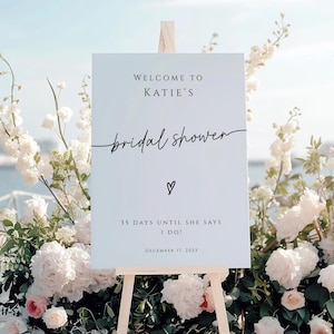Simple bridal shower welcome sign template, editable and printable modern wedding shower, countdown until I do sign, Templett download BL46