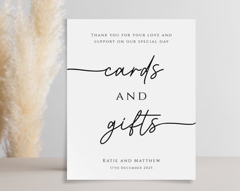 Simple wedding cards and gifts sign template, modern printable cards and gifts sign, handwriting style diy sign, editable download #BL46