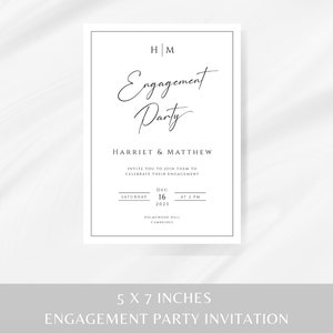 Monogram engagement invitation template, modern engagement party invite, black border printable diy invitation, editable download BL51 image 4