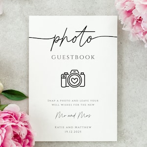 Photo guestbook sign template, wedding guestbook sign, wishes for mr and mrs, black and white diy photo book sign, editable download #BL46