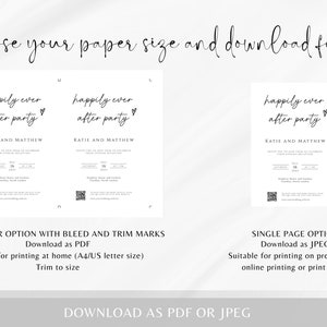 Happily ever after party wedding invitation template, upload your own QR code evening reception invite, print at home, editable invite BL46 image 6