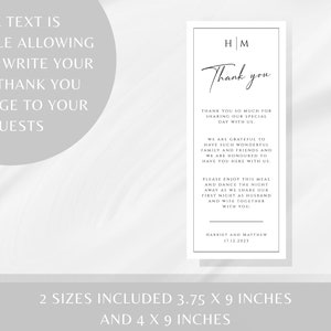 Monogram thank you place card template, place setting thank you, black border wedding thank you meal card printable, editable download BL51 image 3