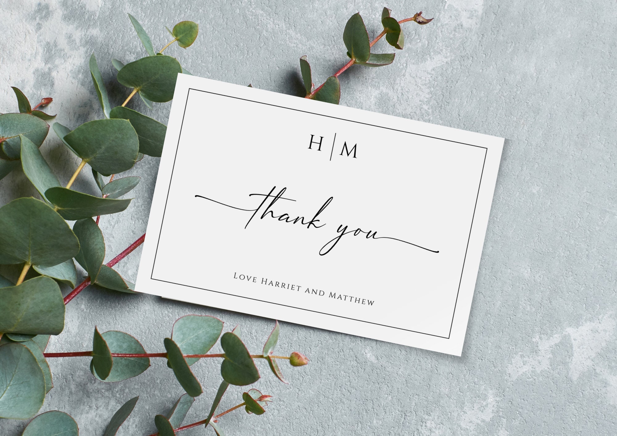 Monogram Thank You Card Template Wedding Flat and Folded Etsy