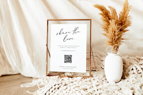 Elegant Wedding Photo Sharing QR Code Sign Template, Printable