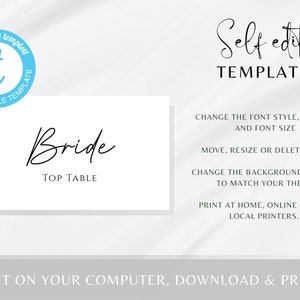 Place Card Template, Printable Tent Fold Name Card, Editable Wedding Place Cards, Handwriting ...