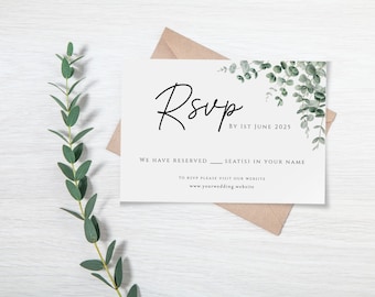Wedding rsvp card template, eucalyptus diy rsvp card, greenery wedding response, printable rsvp card insert green, editable download #BL9