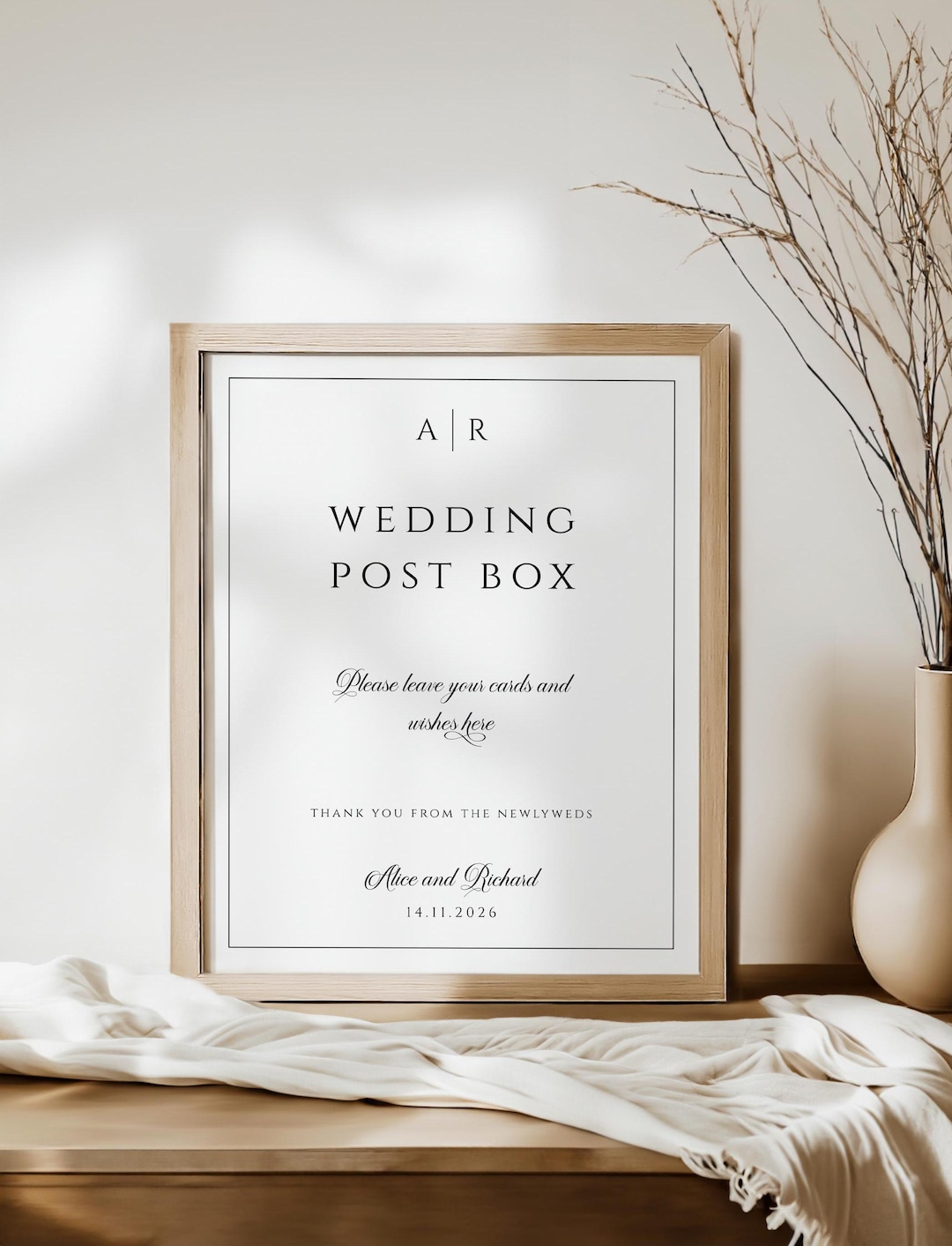 Elegant Wedding Post Box Sign Template: Monogram Printable (digital ...