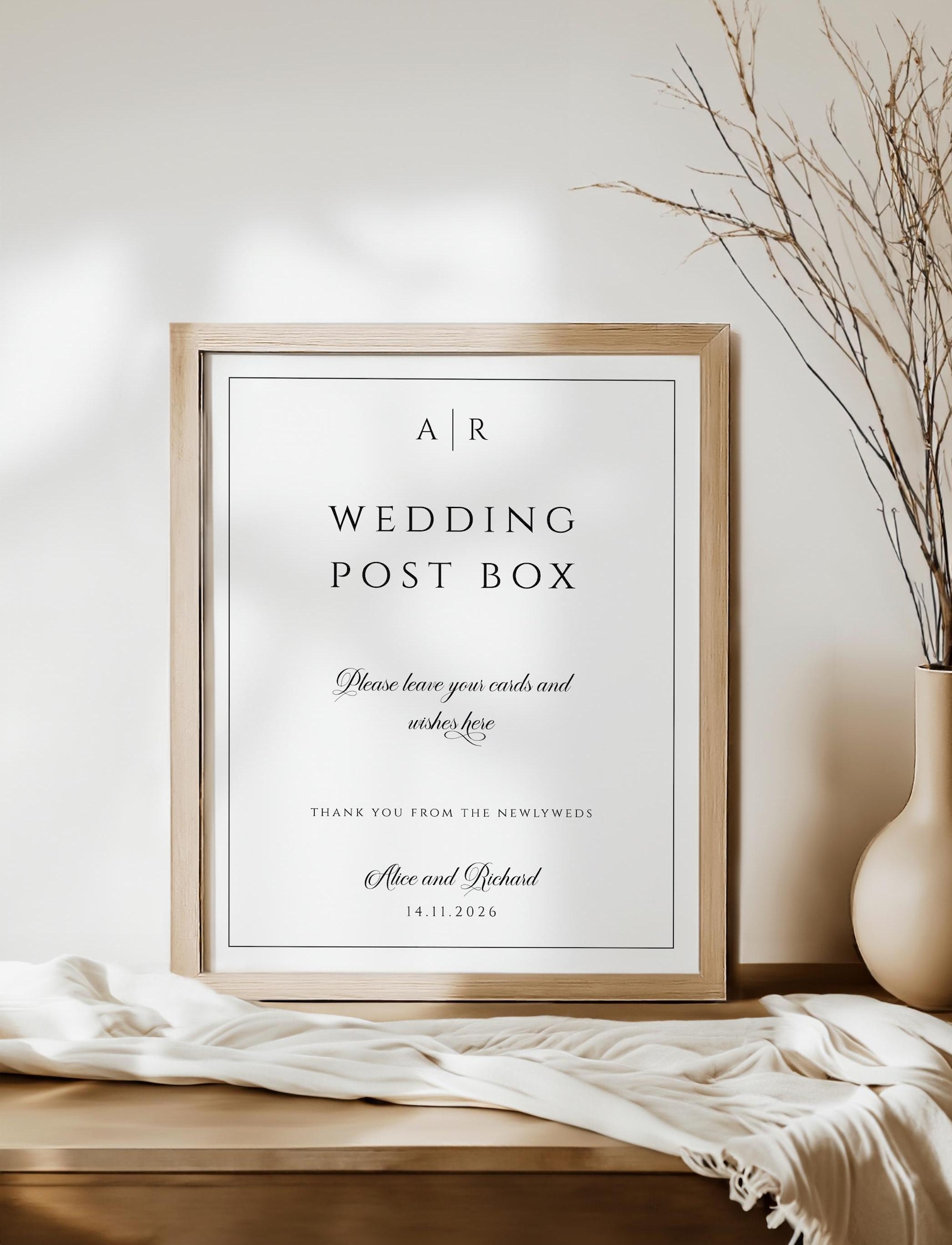 Elegant Wedding Post Box Sign Template: Monogram Printable (digital ...