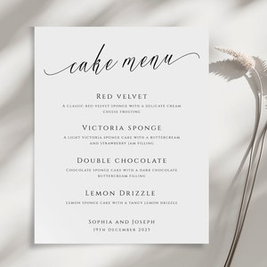 Modernes Kuchen Menü Schild, druckbares Hochzeitsmenü Zeichen, Druckbares Hochzeitsmenü, Menü Zeichen Download #BL11