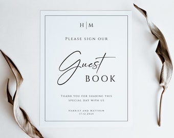 Wedding guest book sign template, monogram guestbook sign printable, diy wedding template, please sign our guestbook editable download #BL51