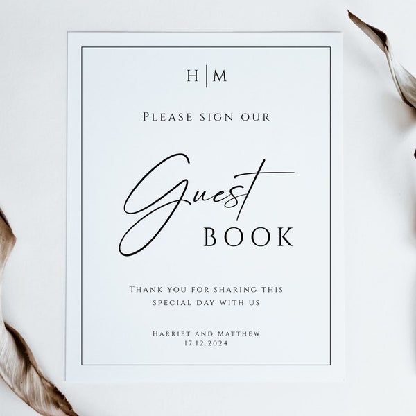 Wedding guest book sign template, monogram guestbook sign printable, diy wedding template, please sign our guestbook editable download #BL51