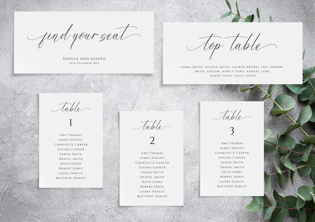 Wedding Table Plan Cards Template Printable Seating Chart Cards 4x6