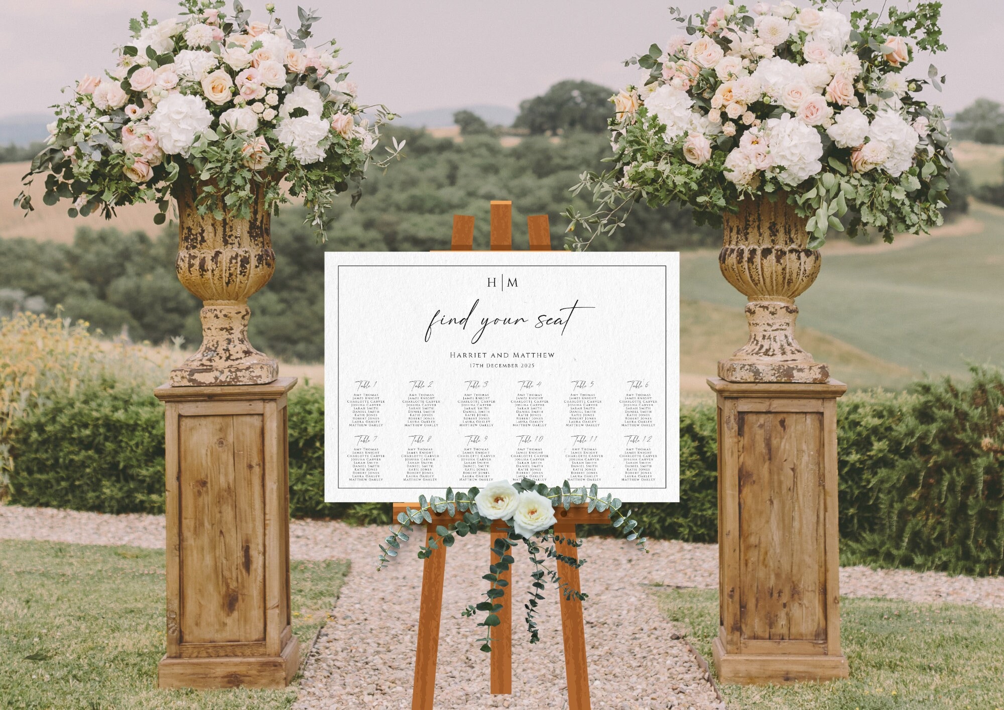 Round Table Plan Sign Monogram Wedding Table Plan Sign Template, Landscape Seating Chart ...