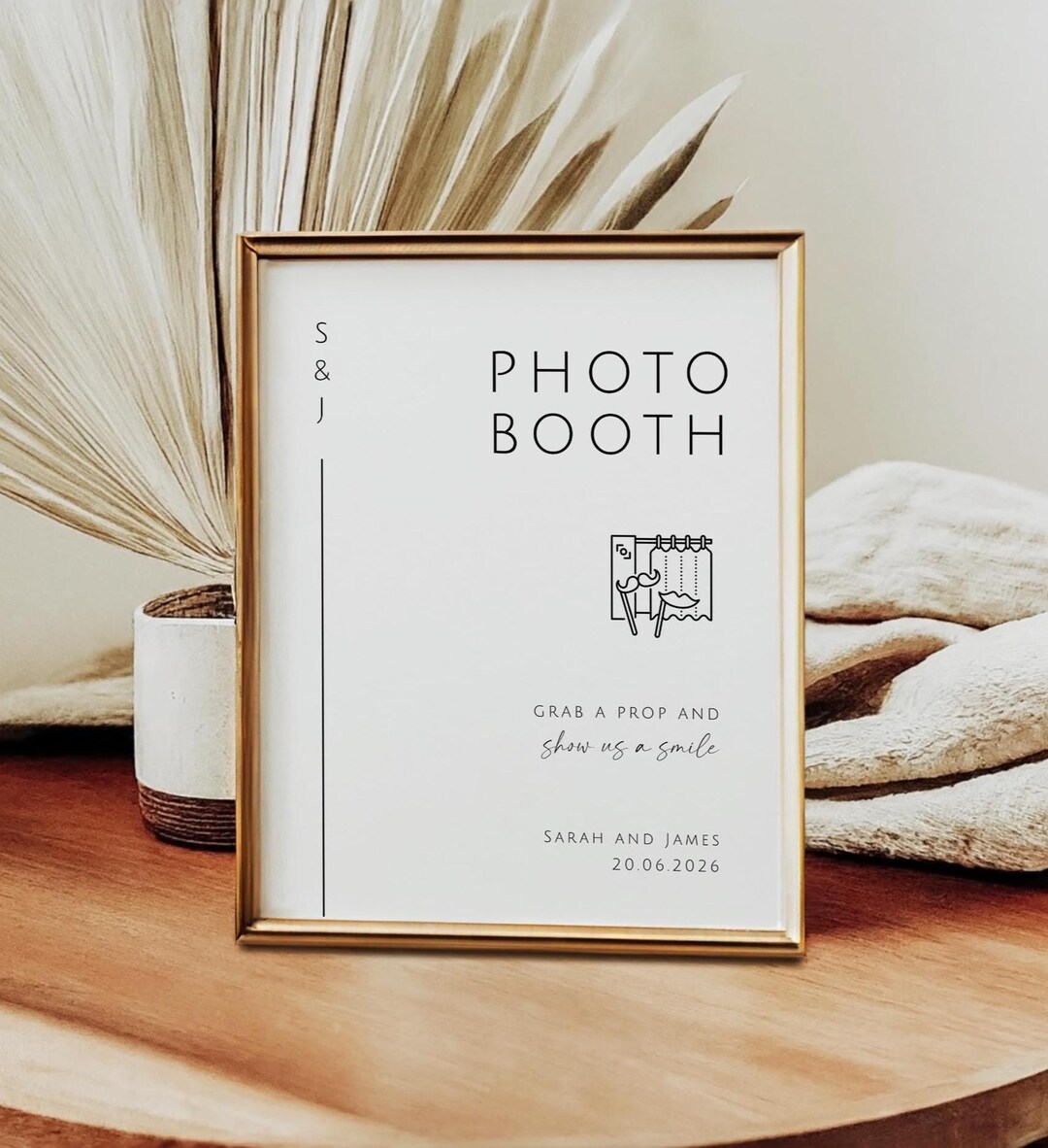 Modern Wedding Photo Booth Sign Template: Editable Line Monogram and ...