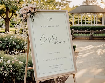 Monogram Couples Shower Welcome Sign: Black Border, Editable Template (Digital Download)