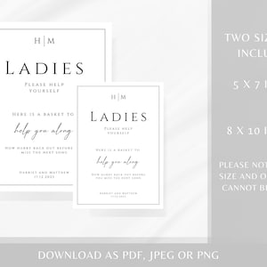 Monogram bathroom sign template, wedding ladies gents basket sign, help yourself elegant bathroom sign, printable, editable download BL51 image 4