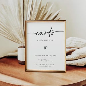 Hochzeitskarten und Wünsche Schild Vorlage, einfaches druckbares Schild Card Station, modernes schwarz weißes diy party, editierbares Templett Download #BL46
