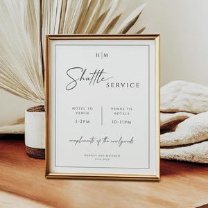 Monogram Wedding shuttle sign template, transportation printable sign, minimalist bus sign with border, diy wedding, editable download #BL51