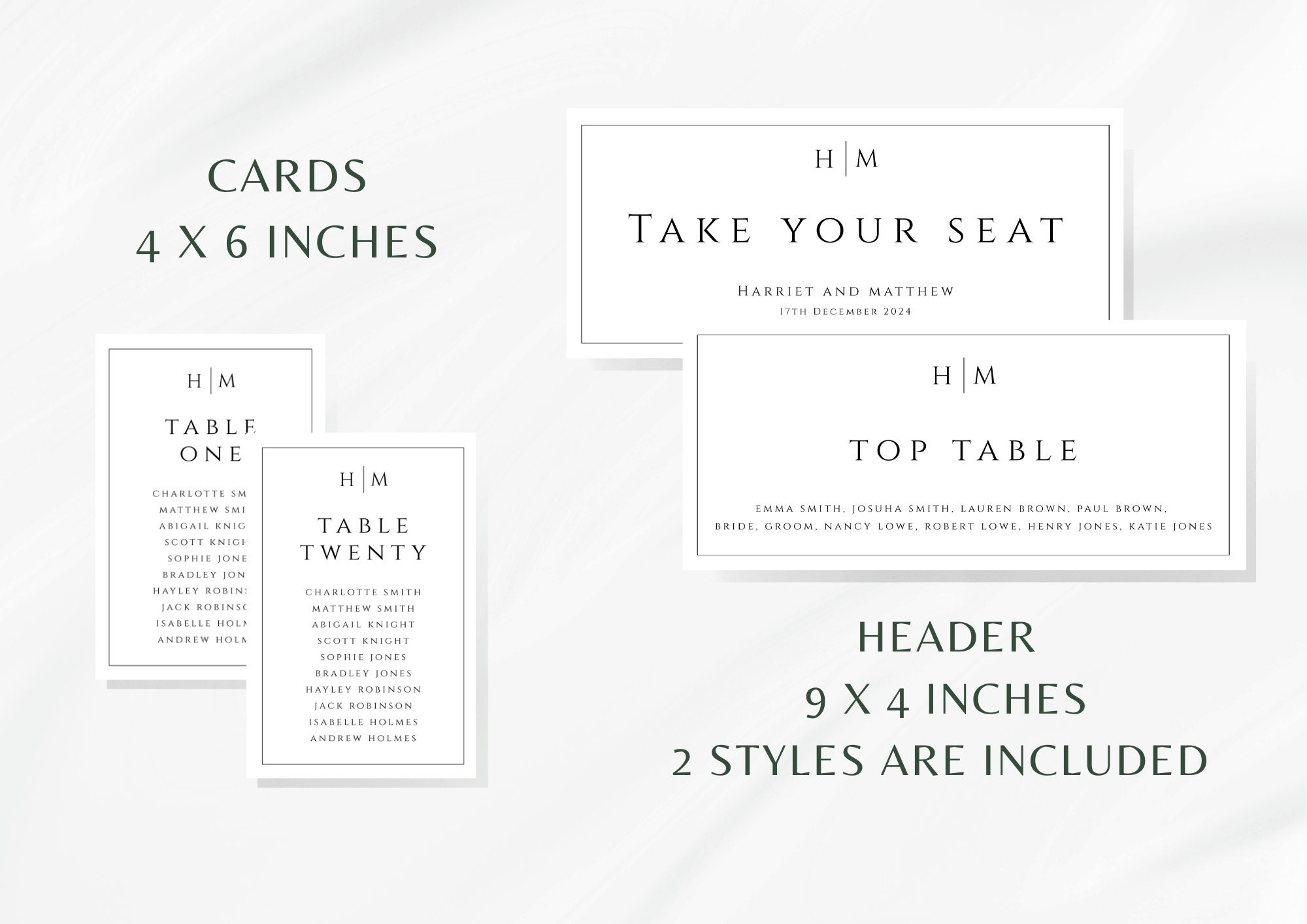 Wedding Seating Chart Cards Template, Monogram Table Plan Cards ...