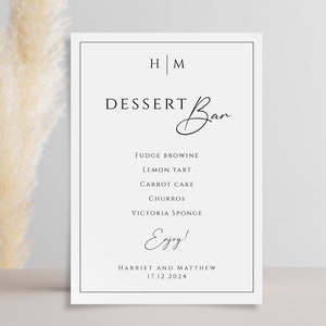 Monogram dessert bar sign template, elegant wedding dessert sign printable, dessert menu, black border treats sign, editable download #BL51