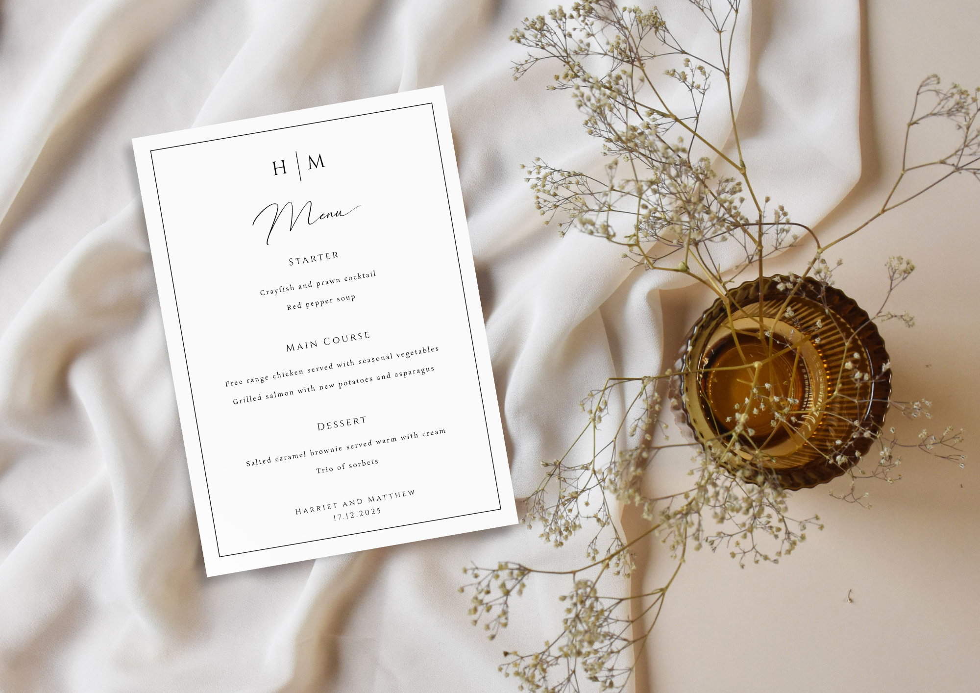 Monogram Wedding Menu Template, 4x6 5x7 Wedding Menu Sign, Black