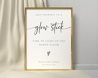 Wedding glow stick sign template, modern help yourself to glow sticks printable, diy light up the dance floor card, editable download #BL77