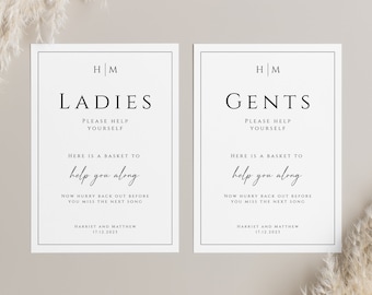 Monogram bathroom sign template, wedding ladies gents basket sign, help yourself elegant bathroom sign, printable, editable download #BL51