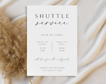 Wedding shuttle sign template, elegant wedding transportation printable sign, wedding bus times sign, diy wedding, editable download #BL10