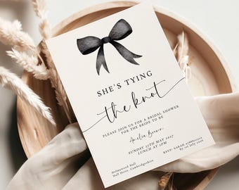 Black Bow Bridal Shower Invitation Template: She's Tying The Knot Bride To Be Party (5x7, Templett Digital Download)
