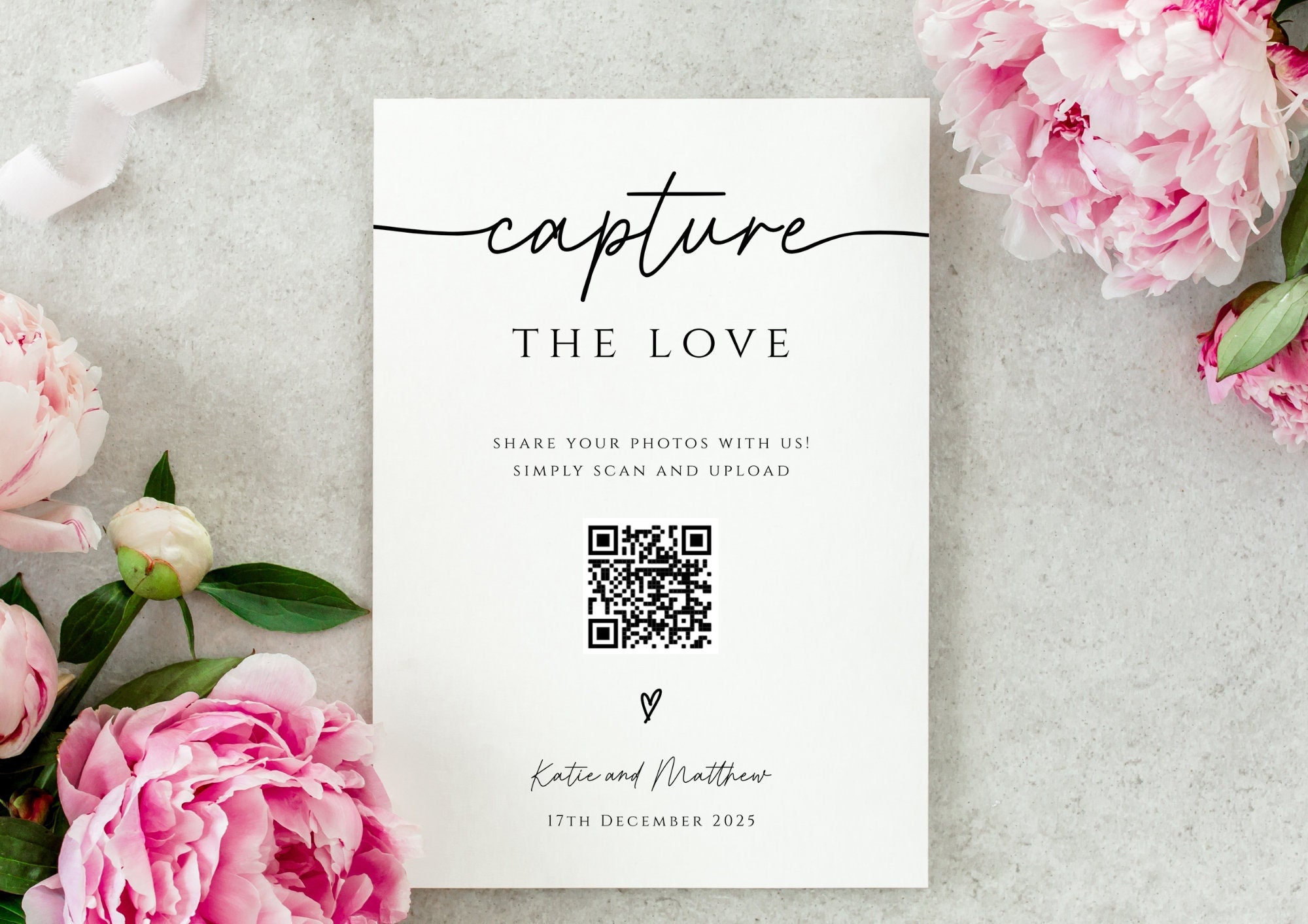 Capture the love QR code sign template, wedding photo sign printable, simple wedding photo scan and share diy sign, editable download #BL46