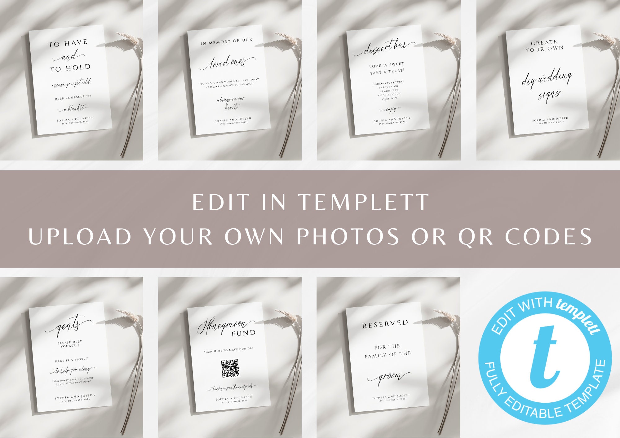 Modern Script Wedding Signs Bundle Printables, Diy Editable Black ...
