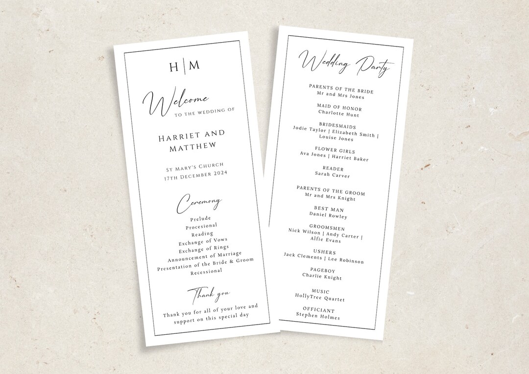 Wedding Program Template, Monogram Wedding Ceremony Program, Black ...