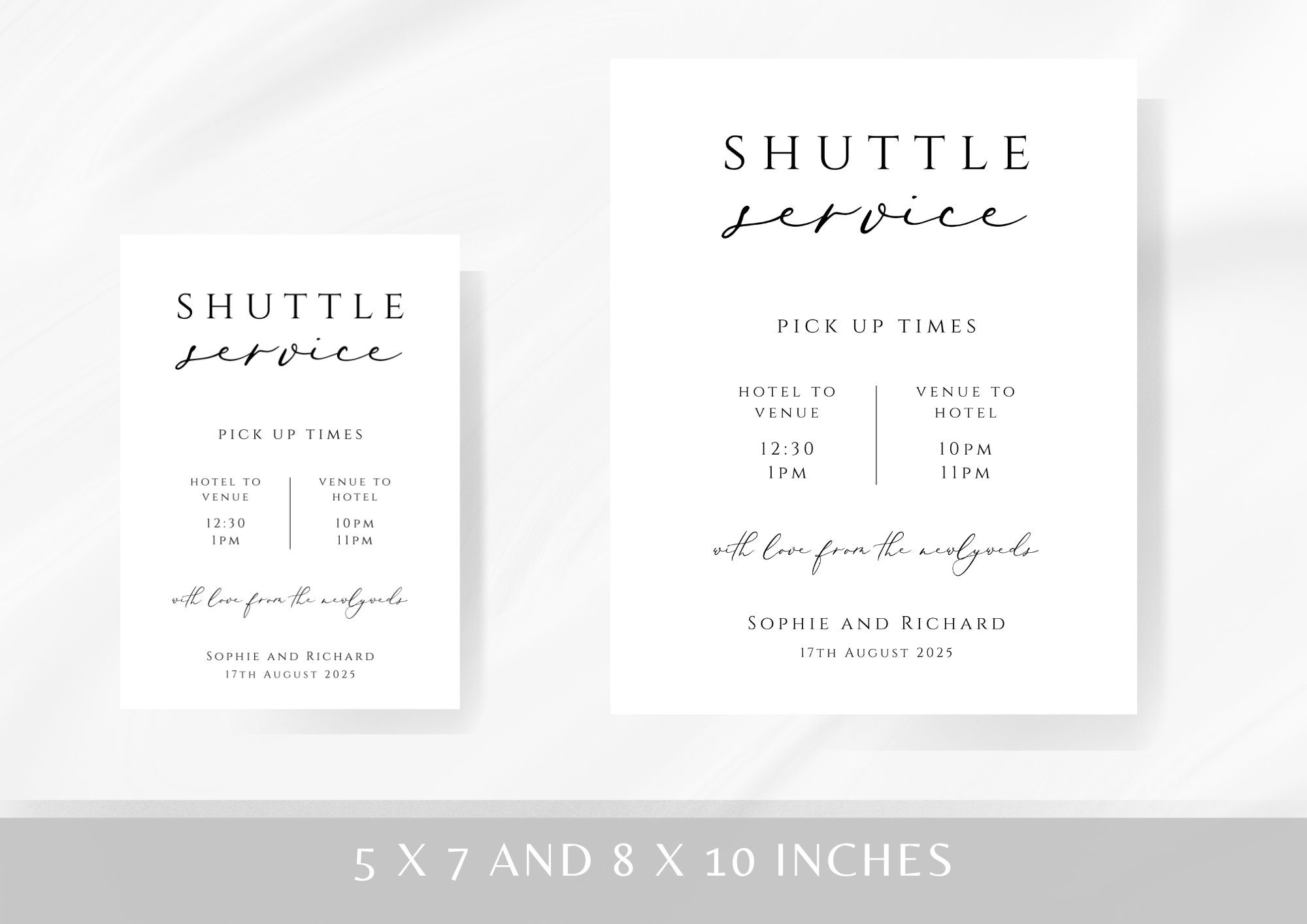 Wedding Shuttle Sign Template, Elegant Wedding Transportation Printable ...