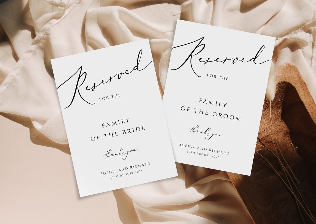 Wedding Reserved Sign Template, Printable Reserved for Brides or Grooms ...