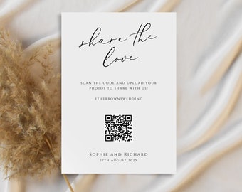 Share the love QR code sign template, elegant wedding photo sign printable, upload your own QR code photo sharing, editable download #BL10