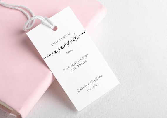 Wedding reserved tag template, black white printable wedding tag, minimalist reserved seat for mother of the bride, editable download #BL46