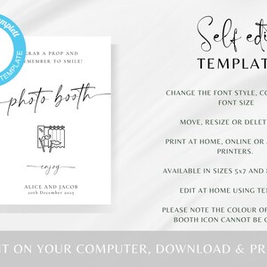 Photo Booth Sign Printable Template, Wedding Photo Booth Icon, Editable ...