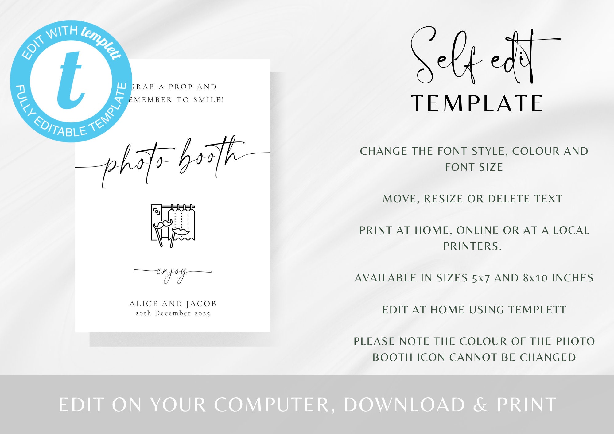 Photo Booth Sign Printable Template, Wedding Photo Booth Icon, Editable ...