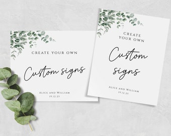Wedding sign template, eucalyptus diy wedding signs, green create your own custom printable signs, greenery party sign editable download BL9