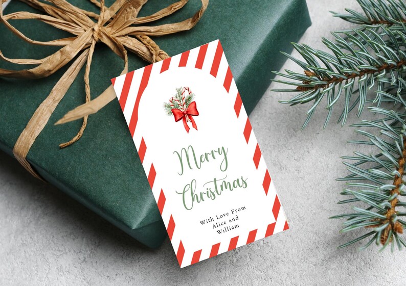 Candy Cane Gift Tag Template, Printable Christmas Red and White Stripe ...