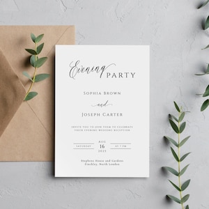 Modern Script Wedding Reception Invitation Template: Minimalist Black & White Printable, Add a Photo (Templett Digital Download)