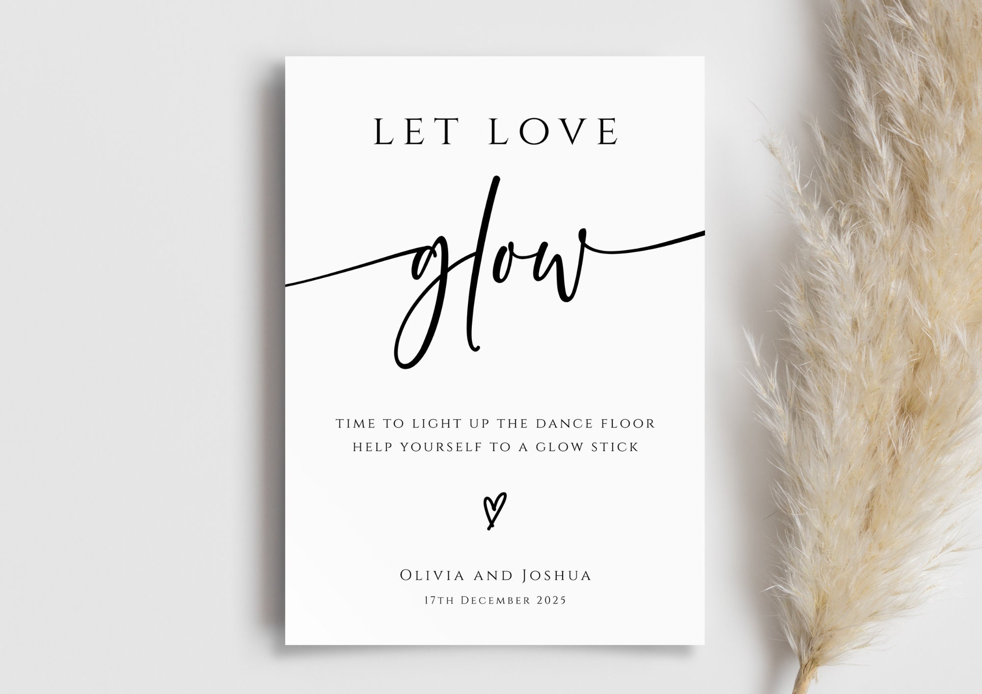 Let love glow wedding glow stick sign template, modern light up the dance floor printable, take a glow stick sign, editable download #BL77
