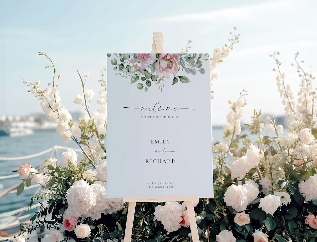 Pink Wedding Welcome Sign Template, Editable and Printable Floral and ...