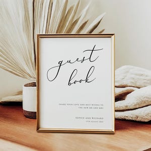 Modello di cartello per libro degli ospiti per matrimonio, elegante e classico libro di script stampabile, cartello per matrimonio modificabile senza tempo, cartello per libro degli ospiti Templett #BL10