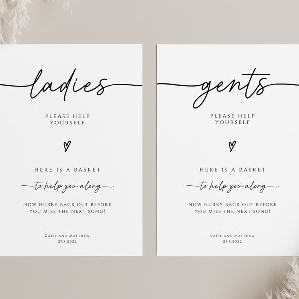 Wedding bathroom sign template, wedding ladies gents basket sign, modern handwriting bathroom wedding sign, editable download #BL46