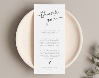 Simple thank you place card template, wedding place setting thank you, thank you meal card printable, napkin note, editable download #BL46